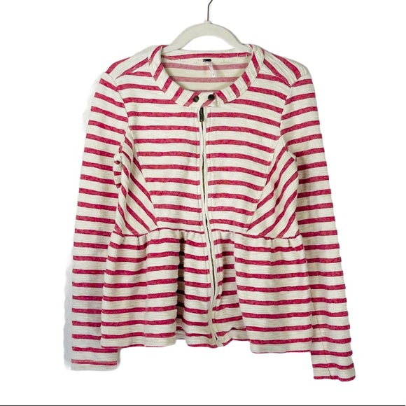 Free People red white striped peplum jacket - Picture 6 of 16